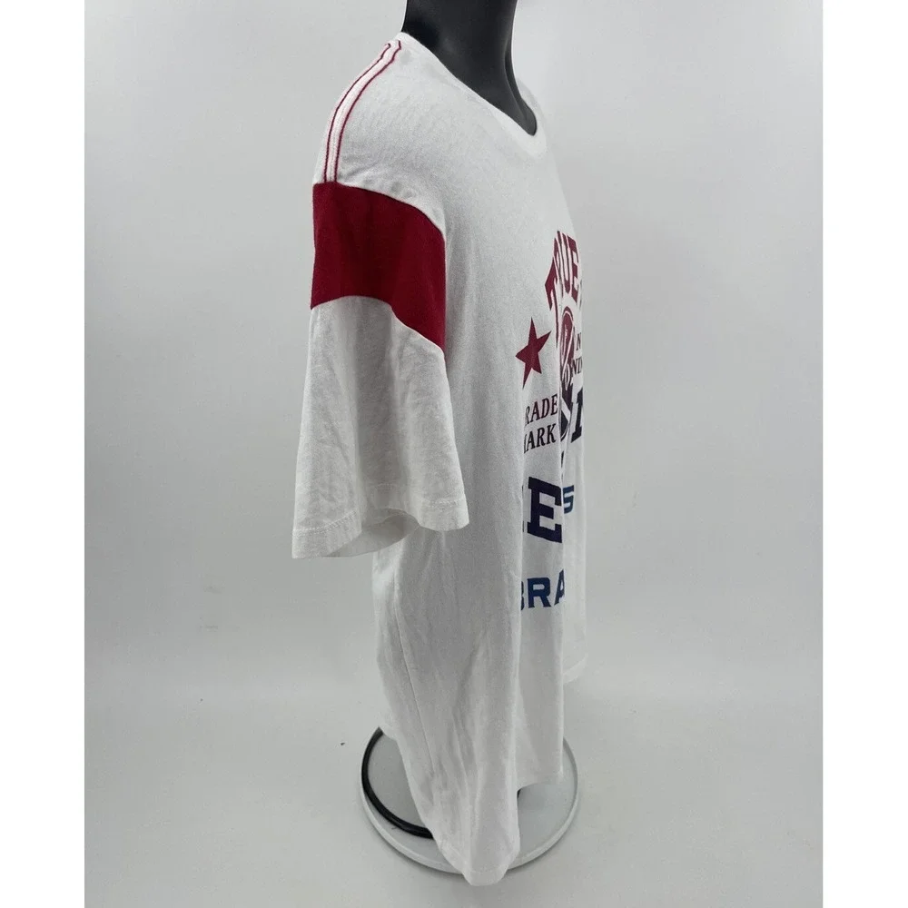 True Religion TShirt Mens SizeXL Short Sleeve Football Crew Neck Red White Black